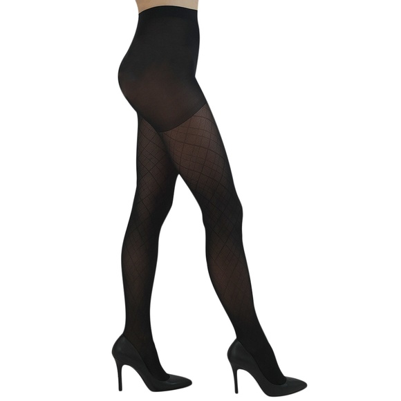 YourTights Linear Argyle Sheer Black Tights USA - Picture 1 of 6